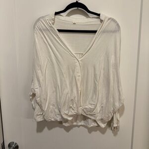 White Button Front Twist Hem Boho Blouse Top Women’s Large